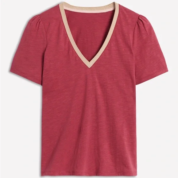 Boden Red and Metallic Gold V-Neck Short Sleeve Tee - Picture 6 of 10